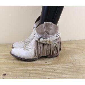 Sterling River Boots Womens 5.5M White Distressed Leather Tassel Western Ankle